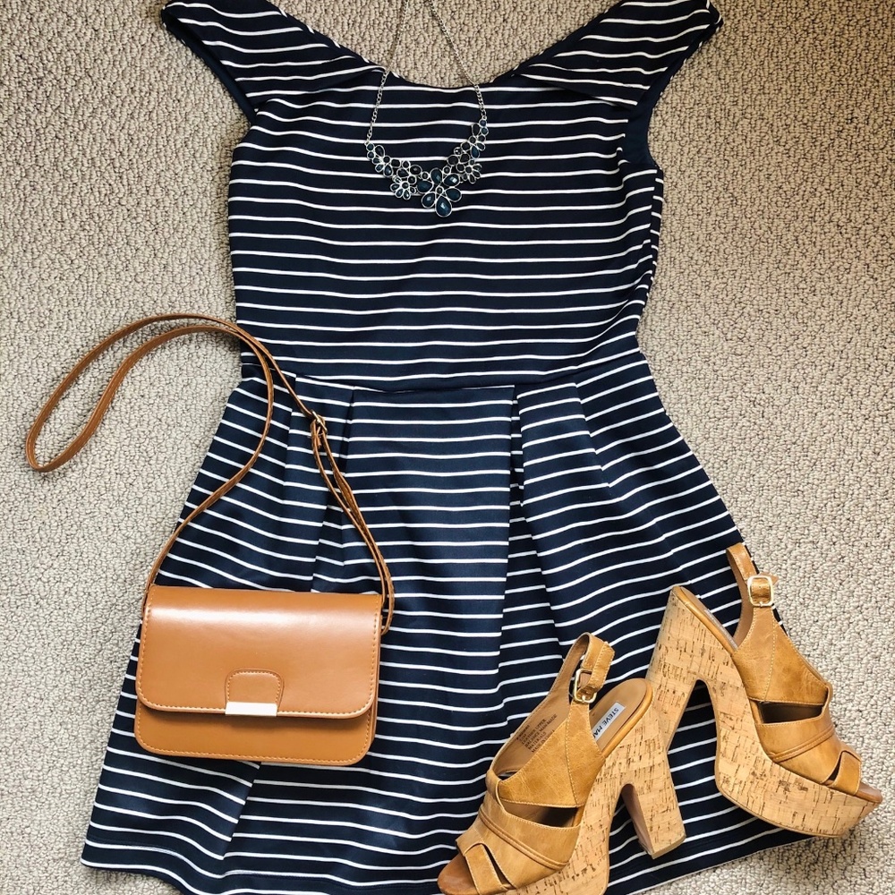 LIKE NEW Navy and White Striped Boatneck Dress